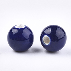 Midnight Blue Handmade Porcelain Beads, Bright Glazed Porcelain, Round, Midnight Blue, 8~8.5x7.5~8mm, Hole: 1.5~2mm