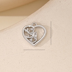 Сердце Подвески из металла с микропаве из кубического циркония, платиновые подвески, сердце, 13x13 мм