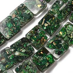 Dark Green Dyed Natural Imperial Jasper with Resin Beads Strands, Square, Dark Green, 16x16x6mm, Hole: 1.6mm, about 11pcs/strand, 6.97 inch(17.7cm)