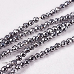 Platinum Plated Electroplate Non-magnetic Synthetic Hematite Beads Strands, Faceted, Round, Grade AAAA, Platinum Plated, 2mm, Hole: 0.5mm, about 200pcs/strand, 16 inch