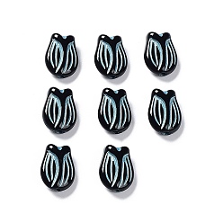 Black Plating Opaque Acrylic Beads, Metal Enlaced, Tulip, Black, 16x11.5x7mm, Hole: 2mm, about 670pcs/500g