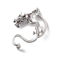 Antique Silver Alloy Dragon Stud Earrings, Climber Wrap Around Earrings for Men Women, Antique Silver, 52x44x11mm, Pin: 0.8mm