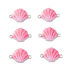 Hot Pink Alloy Enamel Connector Charms, Platinum, Shell, Hot Pink, 15x24mm