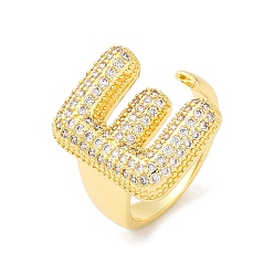 Letter E Кольца-манжеты для пальцев с покрытием из латуни с микропаве из прозрачного кубического циркония для женщин, долговечный, реальный 18 k позолоченный, Письмо ~ Z, Письмо E, 18.5x12.5 мм, внутренний диаметр: 17.5 мм