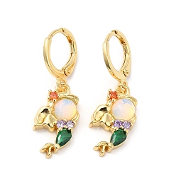 Разноцветный Серьги в форме принцессы с опалитом и кубическим цирконием, настоящие позолоченные украшения из латуни для женщин, красочный, 16 мм, штифты : 31~32 мм