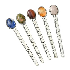 Mixed Stone Natural & Synthetic Mixed Stone Bookmarks, Oval Tibetan Style Retro Alloy Bookmark Rulers, 134x22.5~23x8.5mm