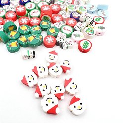 Snowman Christmas Themed Handmade Polymer Clay Beads, Red, 10x5mm, 100pcs/bag