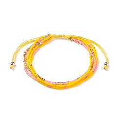 Yellow Adjustable Glass Bead Braided Bead Bracelets, Multi-strand Bracelets for Women, Yellow, Inner Diameter: 2~3-1/8 inch(5~8cm)