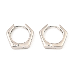 Platinum Brass Hoop Earrings, Hexagon, Platinum, 16.5x18x3.5mm