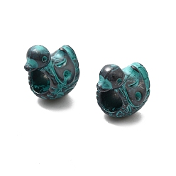 Античный Бронзовый Зеленый Сплавочные овальные бусины тибетского стиля , утка, без кадмия, без никеля и без свинца, долговечный, античная бронза и зеленая патина, 11x10.5x8 мм, отверстие : 4.5 мм