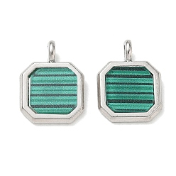 Green Alloy Acrylic Pendants, Octagon Charms, Rack Plating, Cadmium Free & Nickel Free & Lead Free, Platinum, Green, 17.5x13x2~5mm, Hole: 3mm