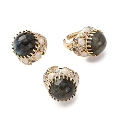 Лабрадорита Полукруглые кольца-манжеты из натурального лабрадорита с кубическим цирконием, латунные регулируемые кольца для женщин, золотые, 24.5 мм