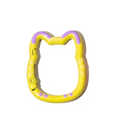Yellow Spray Painted Alloy Spring Gate Ring, Cat, Yellow, 35x28x3.9mm