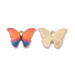 Coral Alloy Enamel Pendants, Light Gold, Cadmium Free & Nickel Free & Lead Free, Butterfly Charm, Coral, 15x21.5x1.5mm, Hole: 2x3mm