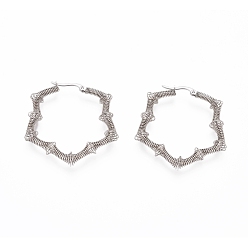 Stainless Steel Color Long-Lasting Plated 304 Stainless Steel Wire Wrapped Hoop Earrings, Hypoallergenic Earrings, Star, Stainless Steel Color, 41x40x6.5mm, Pin: 1x0.6mm