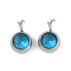 Темно-Голубой 304 подвески из микро-паве из нержавеющей стали с фианитами, цвет нержавеющей стали, круглый шарм, глубокое синее небо, 10.5x6.5x4 мм, отверстие : 2.5 мм