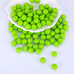 Lawn Green Round Silicone Focal Beads, Chewing Beads For Teethers, DIY Nursing Necklaces Making, Lawn Green, 15mm, Hole: 2mm