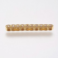 Golden Brass Micro Pave Cubic Zirconia Spacer Bars, Clear, Golden, 26x2.5x3.5mm, Hole: 1mm