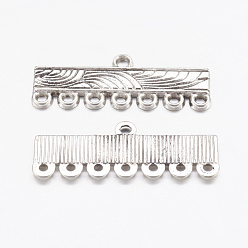 Antique Silver Tibetan Style Chandelier Components Links, Lead Free and Cadmium Free, Rectangle, Antique Silver Color, 28mm long, 11mm wide, 1mm thick, hole: 1mm