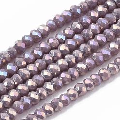 Rosy Brown Electroplate Opaque Solid Color Glass Beads Strands, Faceted, Rondelle, Rosy Brown, 2.5x1.5mm, Hole: 0.8mm, about 160~165pcs/strand, 13.78 inch~14.17 inch(35~36cm)