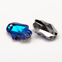 Bleu De Bermudes Pendentifs en verre, facette, hamsa main / main de fatima / main de miriam, bleu bermudes, 18x13.5x5.5mm, Trou: 1.6mm