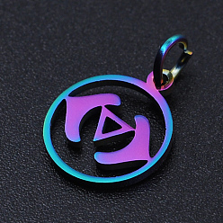 Ajna Chakra Theme Ion Plating(IP) 201 Stainless Steel Charms, Laser Cut Pendants, with Jump Rings, Flat Round, Rainbow Color, Ajna, 13.5x11.5x1mm, Hole: 3mm