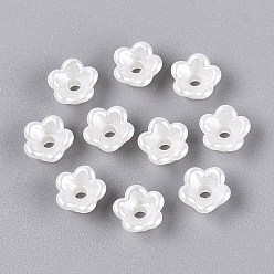 Blumenweiß ABS-Kunststoffperlenkappen, Blume, Blumenweiß, 6x3 mm, Bohrung: 1.5 mm, ca. 11360 Stk. / 500 g