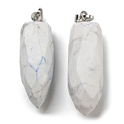 Белый Натуральные и крашеные Howlite подвески, с 201 фурнитурой из нержавеющей стали, пуля, белые, 36~40.5x13~15.5x13.5~15 мм, отверстие : 8.2x3 мм