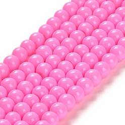Hot Pink Painted Glass Bead Strands, Baking Paint, Round, Hot Pink, 8mm, Hole: 1.3~1.6mm, about 100pcs/strand, 31.4 inch