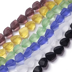 Mixed Color Transparent Frosted Glass Beads Strands, Nuggets, Mixed Color, 15x12x9.5mm, Hole: 1mm, about 40pcs/strand, 23.62''(60cm)