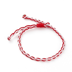Red Adjustable Two Tone Nylon Cord Braided Bracelets, Red, Inner Diameter: 3/8~2-5/8 inch(1~6.6cm)