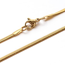 Real 18K Gold Plated 304 Stainless Steel Snake Chains Necklaces, with Lobster Clasps, Real 18k Gold Plated, 17.7 inch(45cm), 2.2x1mm