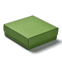 Lime Green Cardboard Jewelry Set Boxes, with Sponge Inside, Square, Lime Green, 9.1x9.05x3.15cm