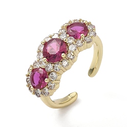 Фуксиновый Латунные микро проложить манжеты кольца кубического циркония, круглые, долговечный, стойки покрытие, без свинца и без кадмия, реальный 18 k позолоченный, красно-фиолетовые, 9.5 мм