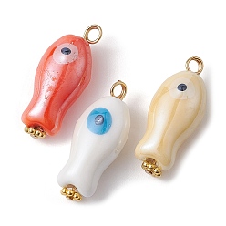 Mixed Color Handmade Porcelain Pendants, with 304 Stainless Steel Findings, Fish with Evil Eye Charms, Mixed Color, 25x10x8mm, Hole: 2.1mm