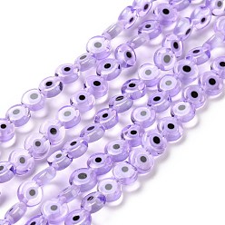 Purple Handmade Evil Eye Lampwork Flat Round Bead Strands, Purple, 10x4mm, Hole: 1mm, about 38pcs/strand, 14.96 inch