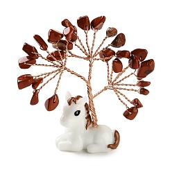 Красный Камень Натуральные кусочки красной яшмы в виде древа жизни., Подставка для лошади из смолы с медной проволокой, подарок в стиле фэн-шуй для украшения рабочего стола дома или в офисе, 67~73x19.5~20x68~73 мм