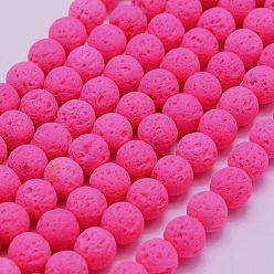 Hot Pink Natural Lava Rock Beads Strands, Dyed, Round, Hot Pink, 6mm, Hole: 1mm, about 62pcs/strand, 14.7 inch(37cm)
