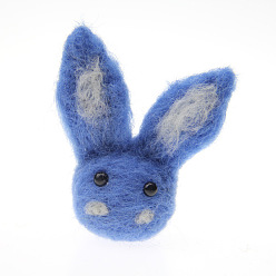 Royal Blue Rabbit Head Handmade Wool Felt Ornament Accessories, for DIY Children Hair Tie, Royal Blue, 65x30mm