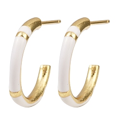 Белый С-образные серьги-гвоздики из латуни с эмалью, без кадмия и без свинца, стойки покрытие, долговечный, реальный 18 k позолоченный, белые, 18.5x2.5 мм