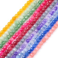 Mixed Color Natural White Jade Beads Strands, Dyed, Faceted, Round, Mixed Color, 4mm, Hole: 1mm, about 84pcs/strand, 14.4 inch