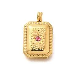 Бледно-Розовый 304 из нержавеющей стали горный хрусталь подвески, ионное покрытие (ip), прямоугольник амулеты, неровный, розовый жемчуг, 18.5x11.5x2.5 мм, отверстие : 2.5 мм