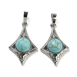 Synthetic Turquoise Synthetic Turquoise Pendants, Rack Plating Brass Star Charms, Platinum, Cadmium Free & Lead Free, 32x20x9mm, Hole: 8x5mm