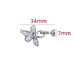 Platinum Brass Micro Pave Clear Cubic Zirconia Fold Over Clasps, with Shell, Platinum, 34x7mm