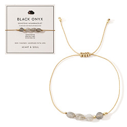 Black Onyx Браслет в стиле бохо из медных бусин черного оникса с картой, 11 дюйм (28 см)