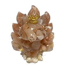 Moonstone 9-Tailed Fox Moonstone Display Decorations, Gems Crystal Ornament, Resin Home Decorations, 60x45x60mm