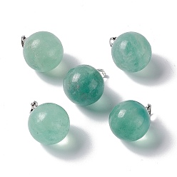 Fluorite Natural Fluorite Pendants, with Platinum Tone Brass Findings, Round Charm, 22x18mm, Hole: 3x6mm