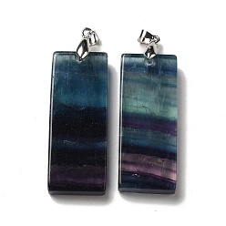 Fluorite Natural Fluorite Big Pendants, Rectangle Charms, with Rack Plating Platinum Plated Brass Snap on Bails, Lead Free & Cadmium Free, 48~51x19~20x6~7.5mm, Hole: 5.7x4mm