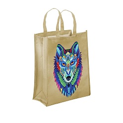 Wolf DIY Diamond Painting Handbag Kits, Including Canvas Bag, Resin Rhinestones, Pen, Tray & Glue Clay, Pale Goldenrod, Wolf, 350x290mm