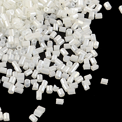 White Pearlized Glass Bugle Beads, Ceylon, White, 4~4.5x2mm, Hole: 1mm, about 450g/bag, 14000pcs/bag